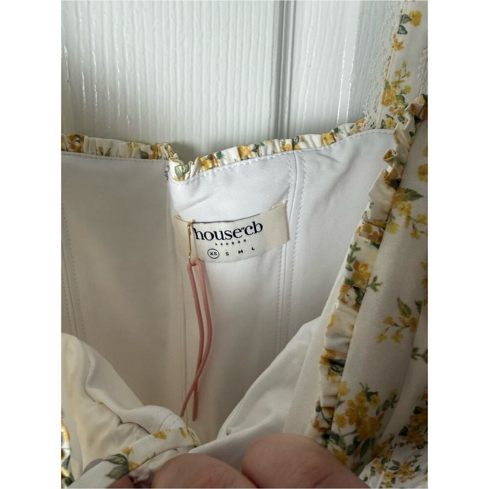 House of CB Rosalee White Vintage Floral Print Cotton Bustier Sundress XS - Picture 10 of 12